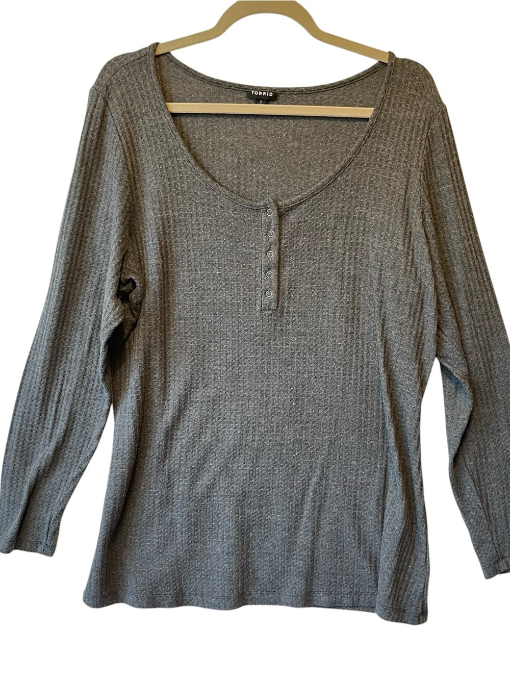 Torrid thermal waffle knit henley top 2X Gray Scoop neck Long sleeve Women Shirt